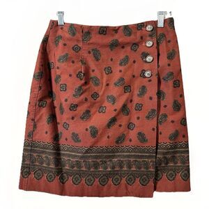 Vintage Beeches Wrap Skirt Women’s 12 Rust Brown Paisley Button Front Lined 90s